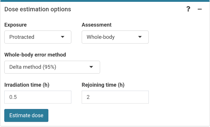 'Dose estimation options' box in the dose estimation module.