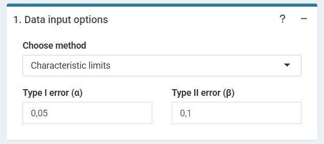 'Data input options' in the characteristic limits module - Characteristic limits.