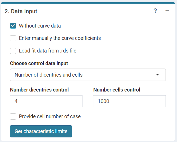 'Data input options' in the characteristic limits module - Characteristic limits - Without curve data option.