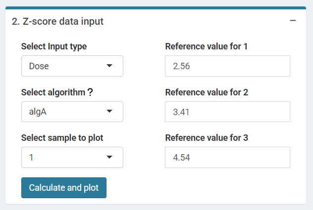 'Z-score Data input options' in the interlaboratory comparison module.